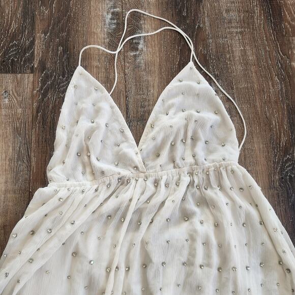 Retrofete Zadie Embellished Silk Chiffon Dress Sleeveless White Large NWT Maxi - Picture 4 of 14